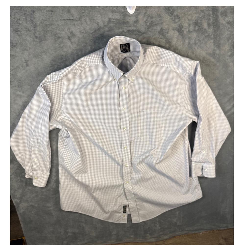 Jos A Bank Travelers Collection Mens 17-33 Blue White Grid Button Down Shirt